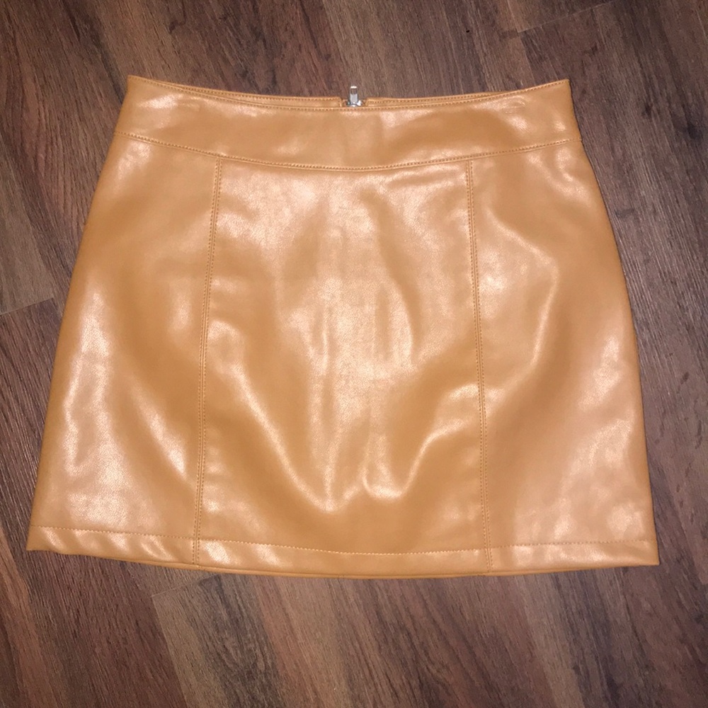 Camel Faux Leather Skirts